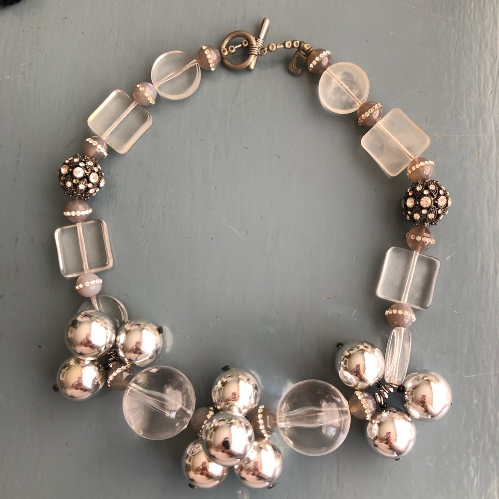 Chunky Silver and Clear Beaded Necklace bit of bling statement